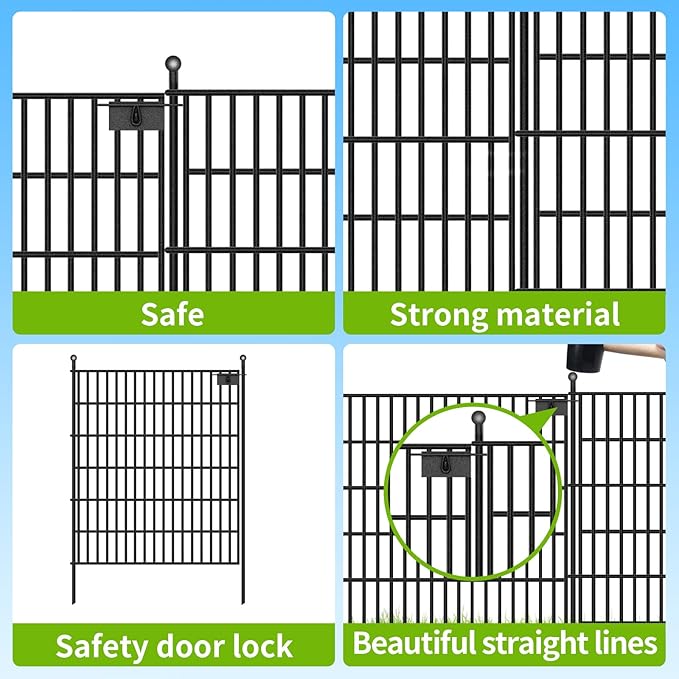 Toolterritary 15 Panels No Dig Garden Fence with Gate, 32 in(H) X36.3 ft(L) Metal Fence Panels, Thickened Rustproof Garden Fencing, Animal Barrier Fence for Dogs, Rabbits, and Patio