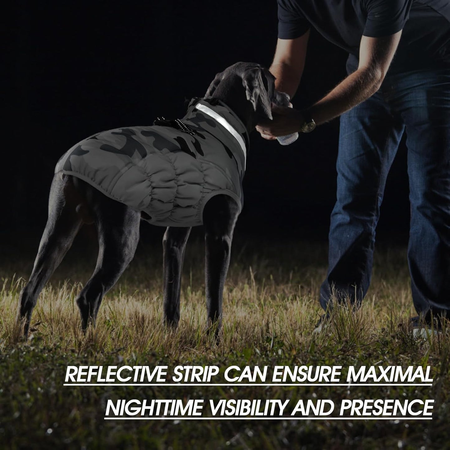 FUAMEY Dog Coat for Large Dogs,Waterproof Dog Winter Jacket with Harness Built in Puppy Cold Weather Coats Reflective Pet Vest with Zipper Warm Fleece Dogs Snowsuit Windproof Grey Camo XL