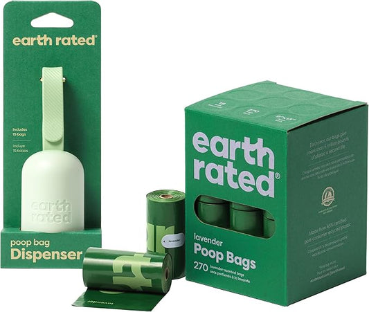 Earth Rated Perfect Dog-Walking Bundle - Includes 1 Poop Bag Dispenser and 270 Leak-Proof Extra Thick Waste Bags, Lavender-Scented