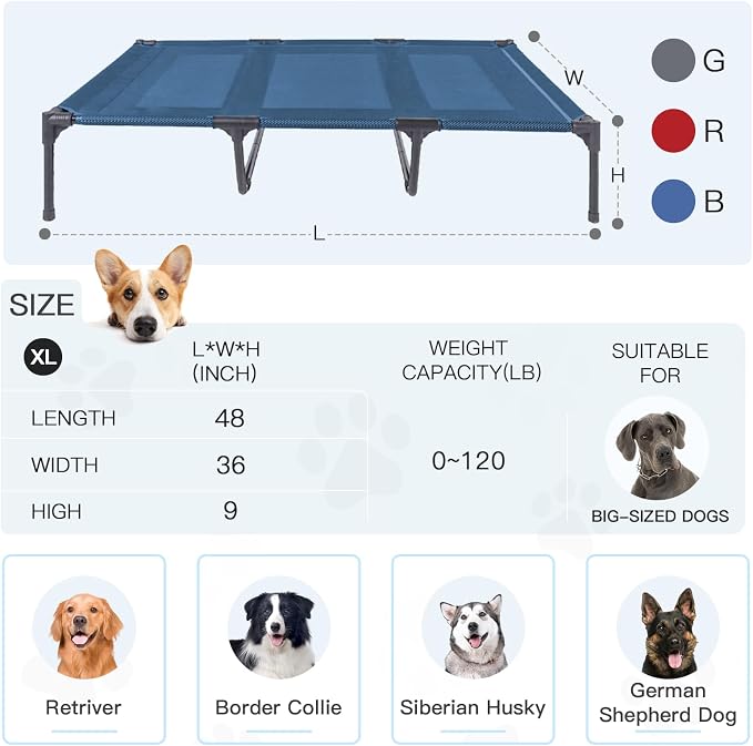 Elevated Dogs Bed Waterproof Outdoor, Portable Raised Dog Bed, Dog Beds Off the Floor, Dogs Bed Easy Clean Indoor or Outdoor Use, X-Large, Blue