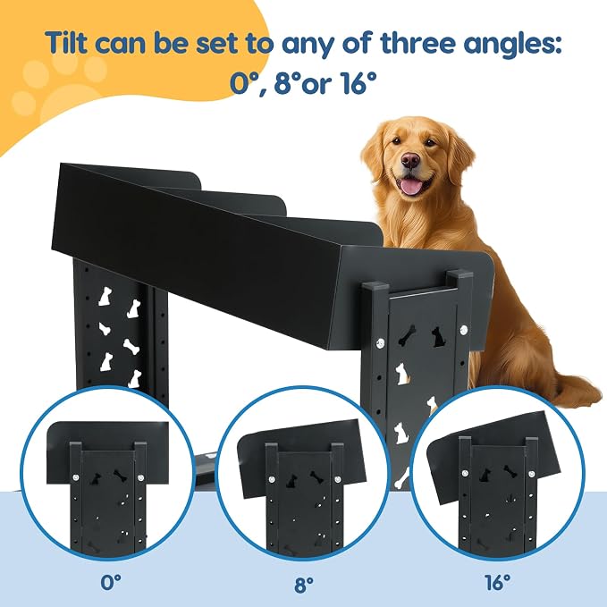 Elevated Dog Bowls for Large Breeds, Triple Dog Bowl Stand with 3 Stainless Steel Bowls, Adjustable Raised Dog Feeding Station, Slow Feeder Anti-Gulping Design, Heavy Duty