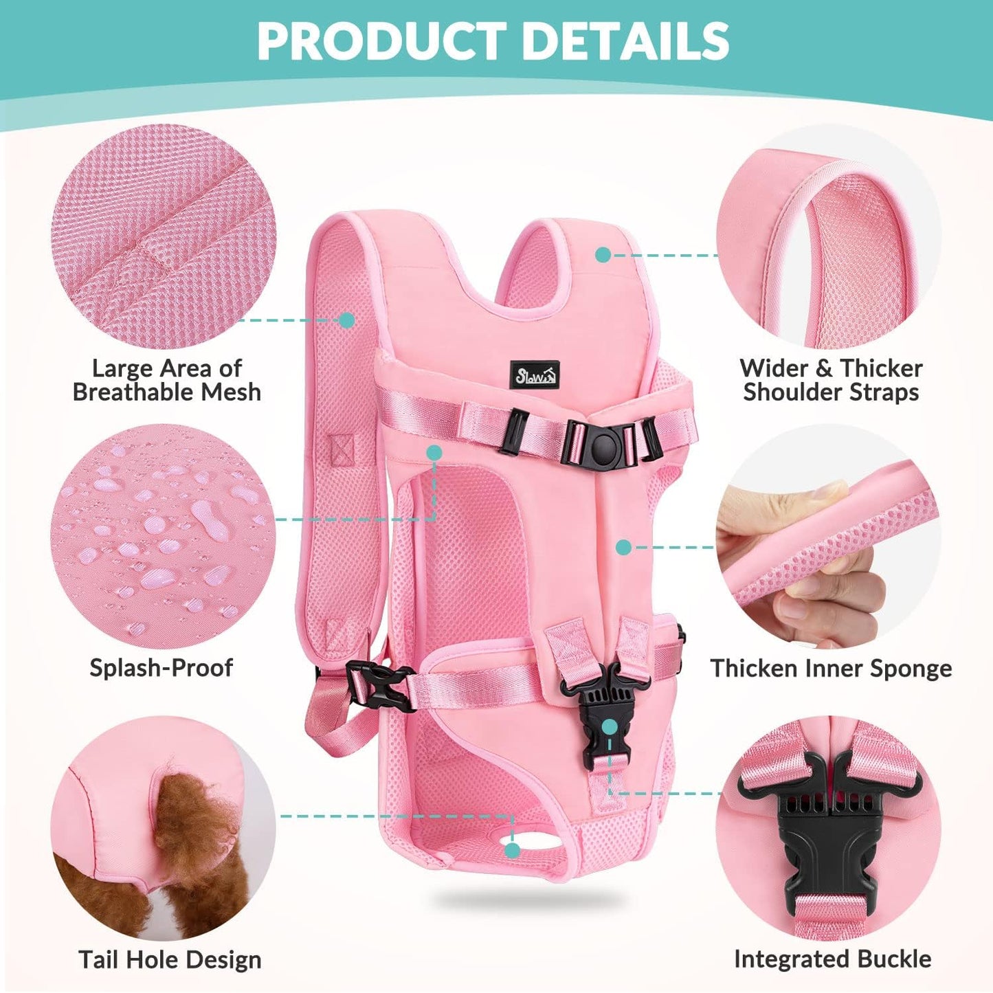 Lukovee Dog Backpack Carrier, Legs Out Easy-fit Dog Front Carrier for Small Medium Dogs, Adjustable Hands Free Dog Chest Carrier for Hiking Cycling (PI,L)