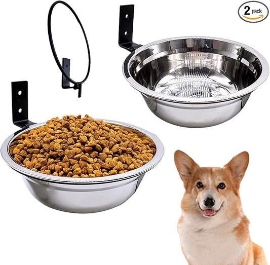 Wall Mounted Dog Bowls-2 * 29 Oz, Stainless-Steel Raised Adjustable Height
