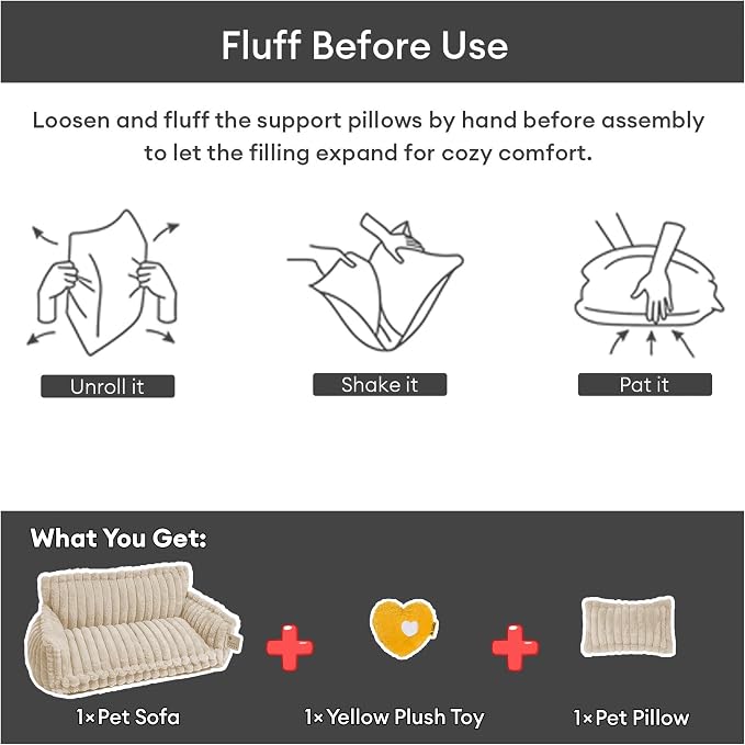 FUNNY FUZZY Cat Bed, Fluffy Orthopedic Supportive Pet Sofa with Pillow | Cat Beds for Indoor Cats, Cozy Corduroy Flannel, Small Dogs, Removable Cover, Non-slip, Snoozy Dream 23.6"×17.7" Up to 15 Lbs
