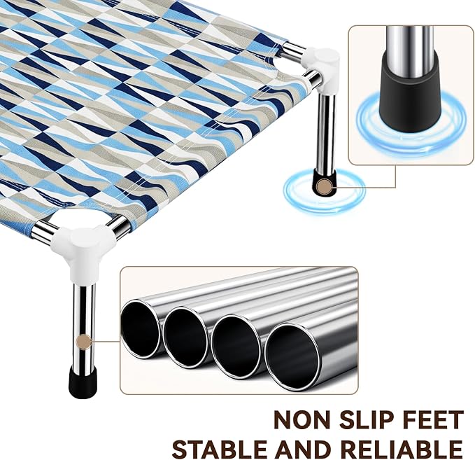 Raised Elevated Dog Bed, Lifted Cooling Stainless Steel Pet Dog Cot, Medium | Outdoor Dog Bed, Portable Dog Hammock for Patio Camping, Breathable, Off the Ground, No Slip Feet, 32"L x 26"W x 7"H