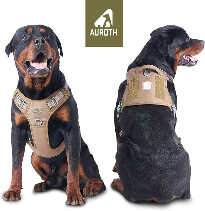AUROTH Tactical Dog Harness for Large Dogs No Pull Adjustable Pet Harness Reflective Working Training Easy Control Pet Vest Military Service Dog Harnesses Army Yellow XXL