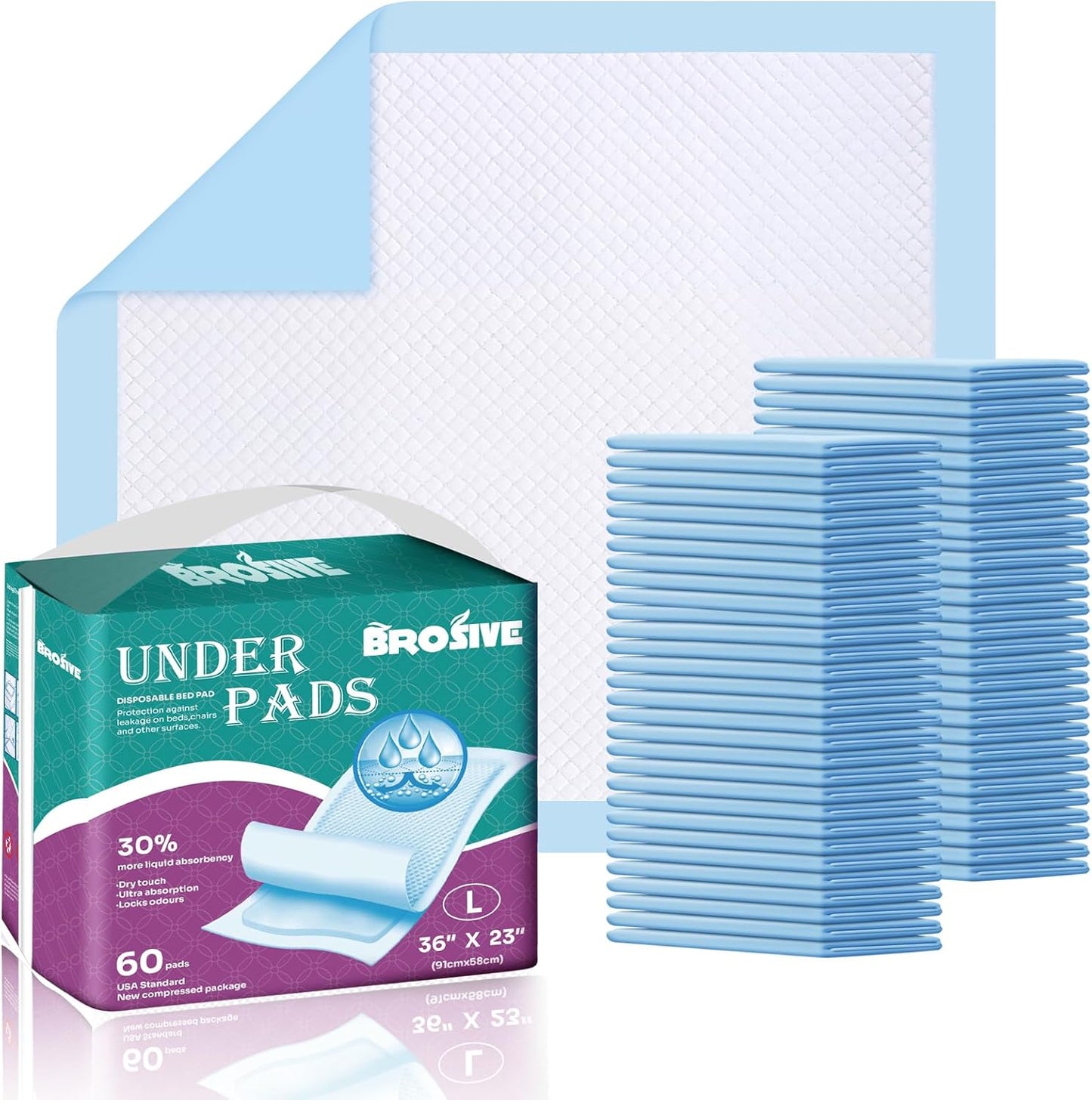 Disposable Bed Pads for Incontinence 23" x 36" - 60 Count, Leak-Proof Chucks Pads for Adults, Elderly and Pets, Absorbent Disposable Underpads, Incontinence Bed Pads Disposable for Beds