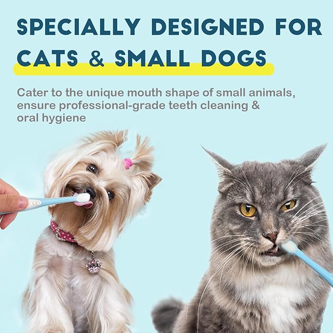 MoonyMars Small Dog Toothbrush, Cat & Puppy Tooth Brushing Kit, Ultra Soft & Mini Head Teeth Brush for Kitten & Tiny Pet, Doggy Toothbrushes Deep Dental Cleaning, 2 PCS - Blue