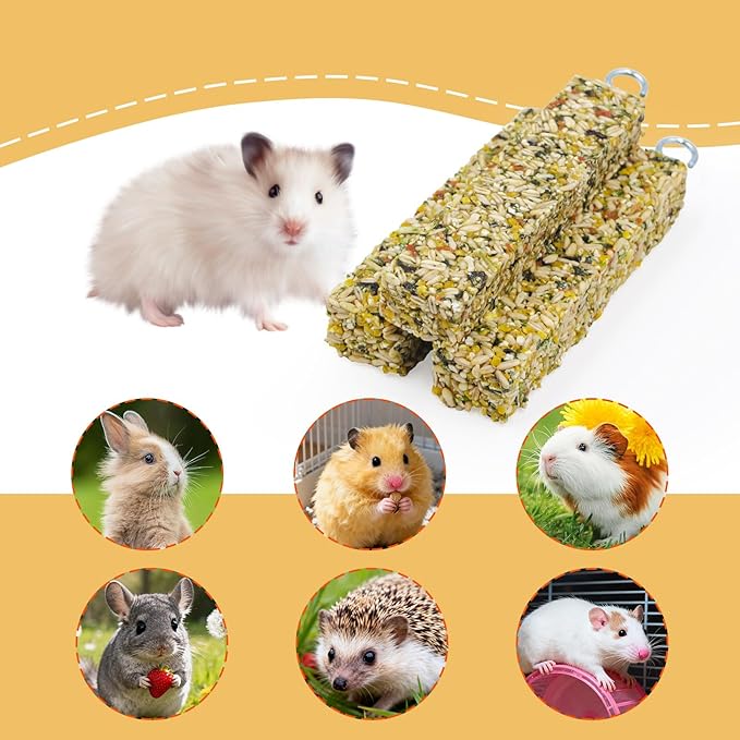 3 Pack Rabbit Chew Toys for Teeth, Cereal Stick with Metal Hook, Natural Chew Toys for Teeth, Chewing Stuff for Bunny, Hamster, Guinea Pig, Chinchilla, Rabbit, and Other Small Animals