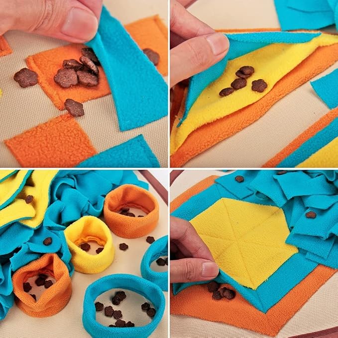 AWOOF Pet Snuffle Mat for Dogs, Interactive Feed Game for Boredom, Encourages Natural Foraging Skills for Cats Dogs Bowl Travel Use, Dog Treat Dispenser Indoor Outdoor Stress Relief (Khaki)
