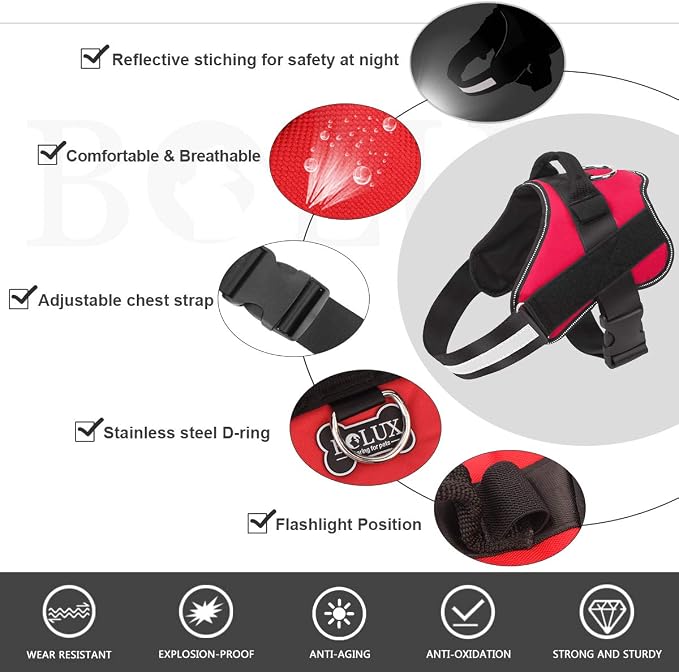 Dog Harness No Pull Reflective Adjustable Pet Vest with Handle for Outdoor Walking- No More Pulling, Tugging or Choking(Red,XL)