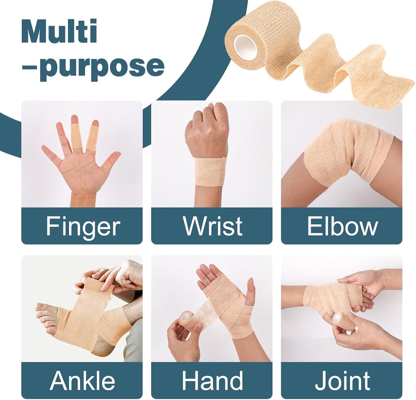 AZEN 8 Pack Self Adhesive Bandage Wrap, 2" X 5 Yards Elastic Cohesive Bandage Wrap, Skin Color Athletic Tape, Vet Wrap, Ankle Tape, Tattoo Grip Tape Wrap