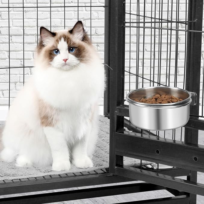 Dog Bowl Stainless Steel Dog Bowls Pet Hanging Food Water Bowl Cage Feeding Cup Feeder for Dogs Cats Rabbits Birds Small Animal (Small (2pcs)