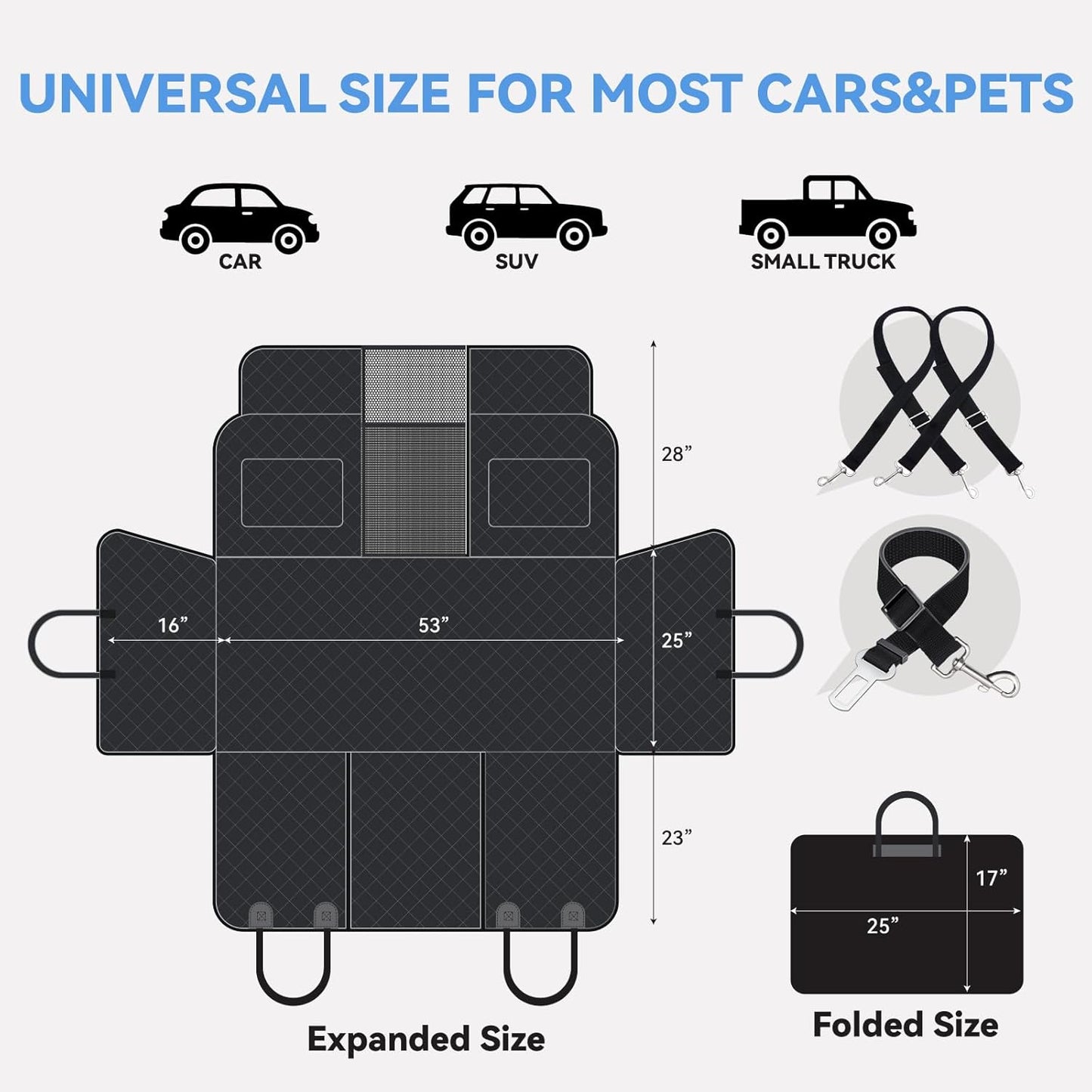 High Barrier Dog Car Seat Cover,Waterproof Back Seat Extender for Dogs,Car Seat Protector,Car Seat Cover Hard Bottom Holds 500 lbs,600D Nonslip Dog Hammock,Pet Car Bed for Cars,SUVs, Small Trucks