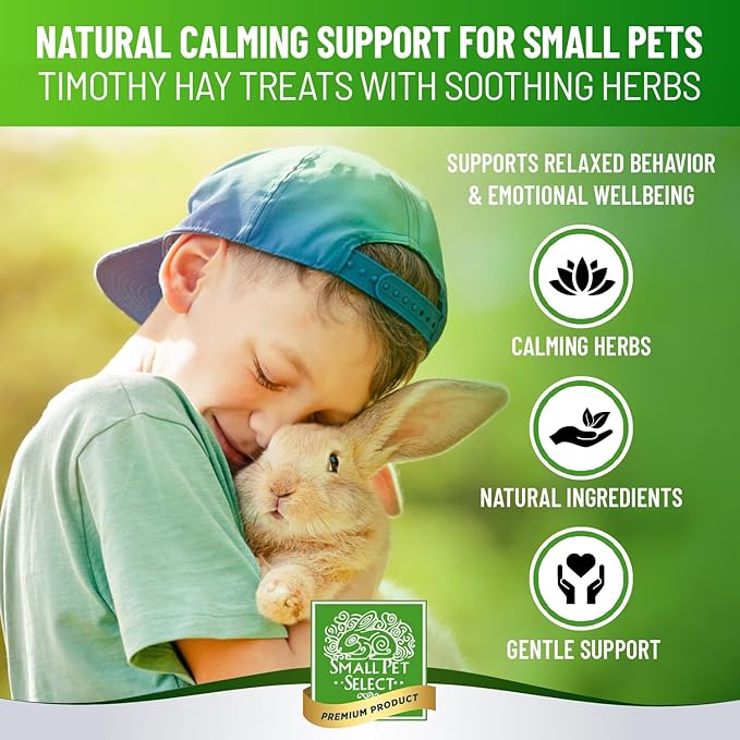 Small Pet Select - Select Care Calming Support Supplement, Natural High Fiber Timothy Hay Based Treats for Rabbits, Guinea Pigs, Hamsters, Other Small Animals, 4.2 oz
