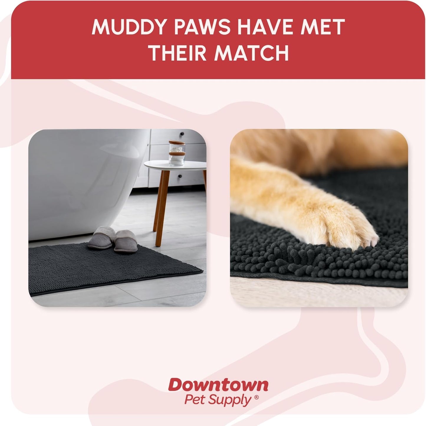 My Doggy Place Microfiber Dog Mat for Muddy Paws, 36" x 26" Charcoal - Absorbent and Quick-Drying Dog Paw Cleaning Mat, Washer and Dryer Safe - Non-Slip Rubber Backed Dog Floor Mat, Large