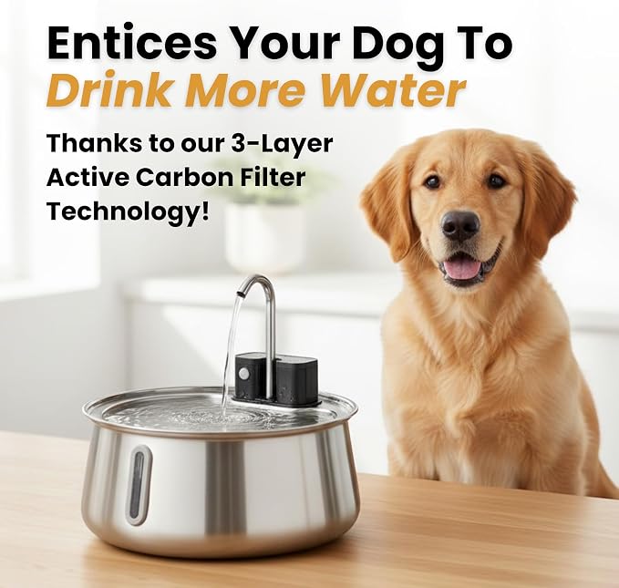 Wireless Dog Water Fountain, Large 7L (236oz) Stainless Steel Pet Water Fountain for Large Dogs and Multi-Pet Homes, Ultra Quiet Automatic Fountain with 3-Layer Filtration