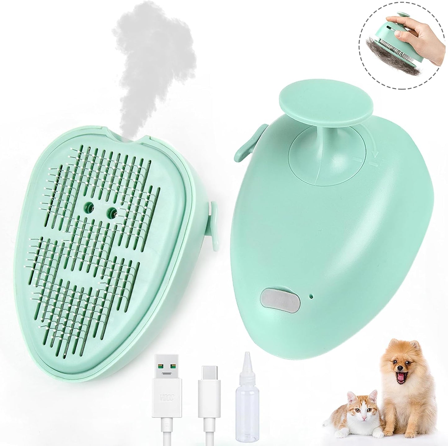 Cat Steam Brush for Shedding,Self Cleaning Cat Brush with Steam,Rechargeable Pet Steam Brush,Mist Brush Comb for Indoor Cats,Cat Hair Brush,Steamy Cat Brush for Short&Long Haired Pets.(Green)