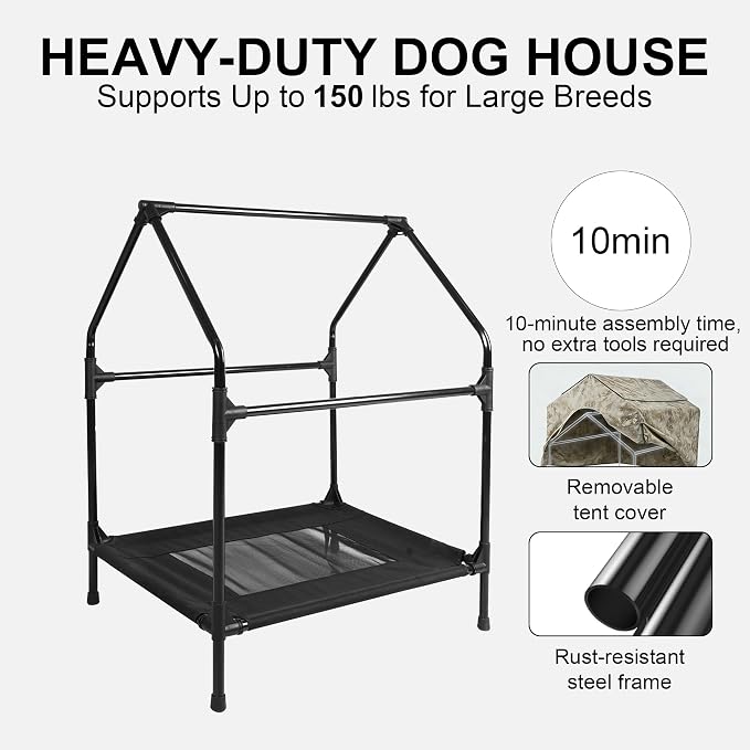 Large Dog House Outdoor - Weatherproof 2-in-1 Elevated Dog Bed Tent, Size S | 2-in-1 Elevated Dog Bed Tent, Weatherproof, Extra Large Dog House, Outdoor, Indoor