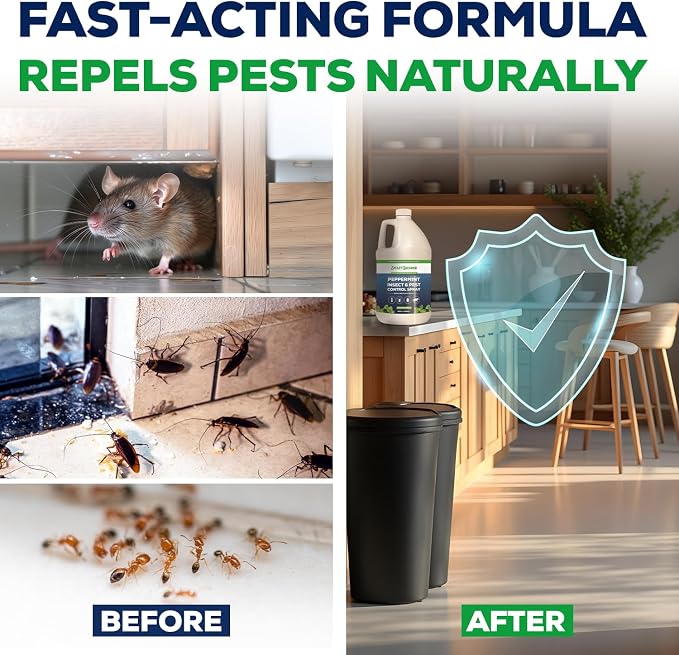 All Natural Peppermint Oil Insect & Pest Control Spray Repels Mice, Spiders, Ants, for Home, Indoor, Outdoor, Garden Maximum Strength Smart Grower Ready to Use 128 FL OZ