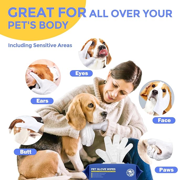 PUPMATE Pet Cleaning Glove Wipes for Dogs & Cats, Hypoallergenic Deodorizing Disposable No-Rinse Grooming Wipes, Wipes, Perfect for Pet Dry Cleaning, Daily Care and Travel, Coconut Scent, 48 pcs