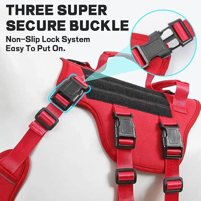 Service Dog Vest Harness for Large Dogs,No Pull with 3 Leash Clips,Tactical Working Vest with 4 Pet Patches,Reflective Oxford No Choke Pet Vest with Easy Control Handle for Walking Hiking Training