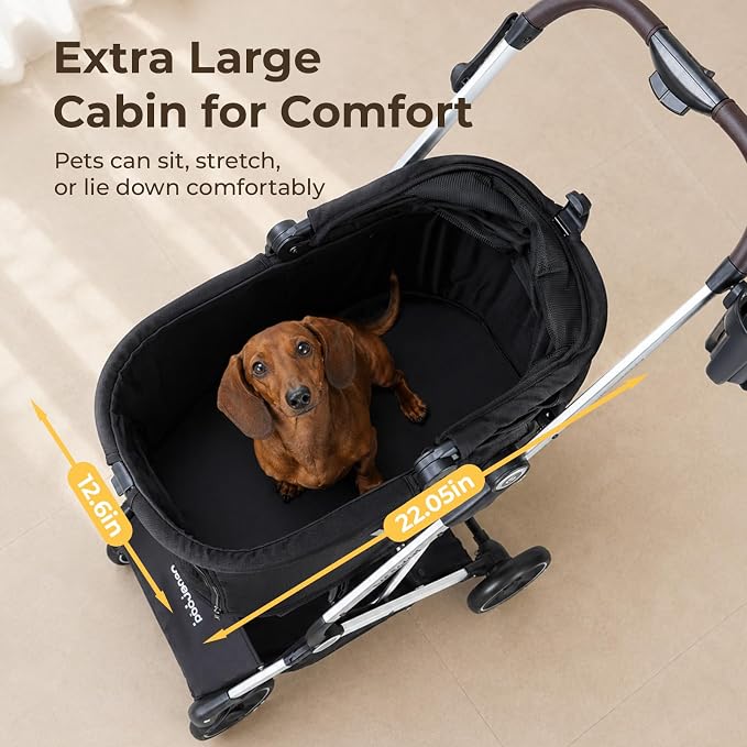 T4 Pet Stroller for Small Medium Dogs, Cat Strollers for 2 Cats, 4 Wheels Folding Pet Stroller for Cats with Pad, Canopy and Cup Holder, Black