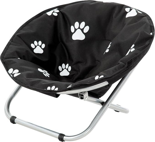 Round Pet Bed: Comfortable Elevated Cat Bed with Paw Print Cushion - Black & White Water Resistant Papasan Chair for Small Dogs