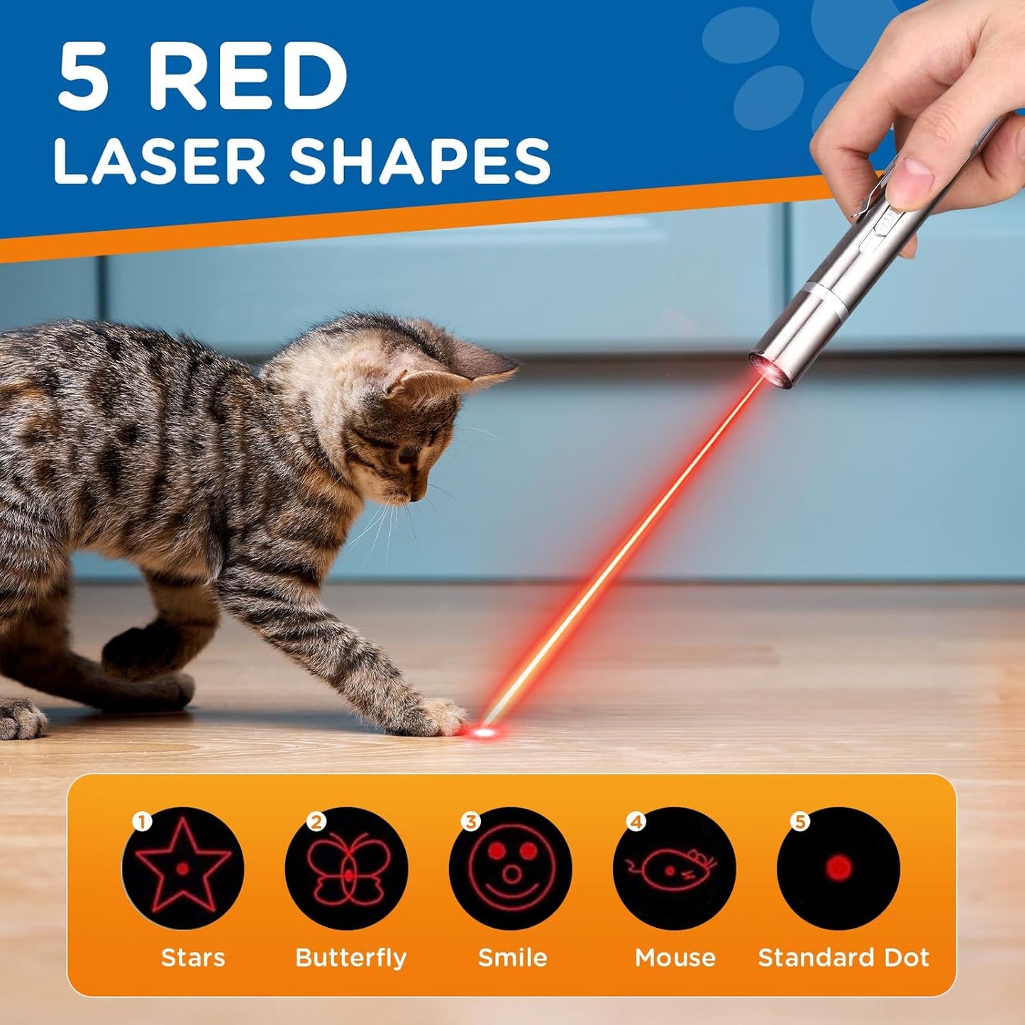 Cat Pointer Toy 2 Pack, Red LED Light Pointer Cat Toys for Indoor, USB Rechargeable 3 Light Colors Interactive Pet Toys, Chaser Training Interactive Toy