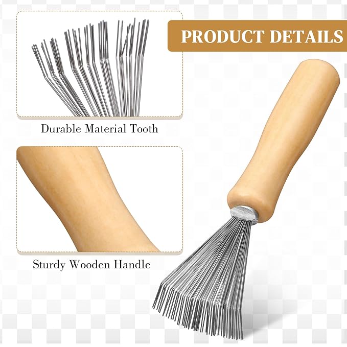 Boao 2 Pack Hair Brush Cleaning Tool,2-in-1 Comb Rake and Brush Cleaner for Removing Hair,Dust and Buildup,Mini Hairbrush Accessory for Home&salon(Gray, Wood Color,Polished Wooden Handle Rake)