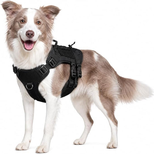 Tactical Dog Harness for Medium Dogs, Heavy Duty No Pull Dog Harness with Handle, Adjustable 6-Buckle Pet Vest for Pitbull, Border Collie, Boxer, Walking, Training, Hunting
