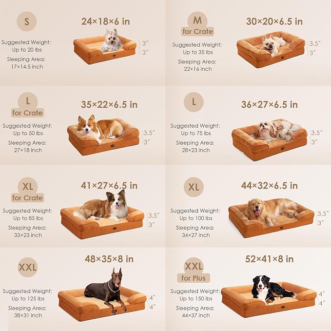 EHEYCIGA Orthopedic Dog Bed Medium Size Dog, Waterproof Washable Pet Beds | Non-Slip Bottom and Egg-Crate Memory Foam Dog Couch Bed with Washable Removable Cover, Pumpkin Orange