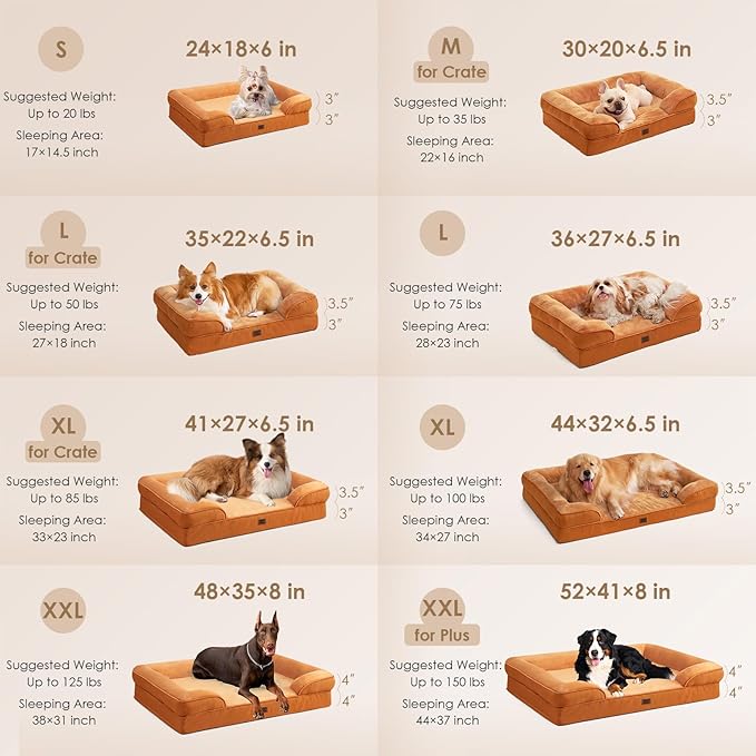EHEYCIGA Orthopedic XXL Dog Bed, Waterproof Washable XL Big Pet Bed 48" | Non-Slip Bottom and Egg-Crate Memory Foam Extra Large Pet Couch Bed with Washable Removable Cover, Pumpkin Orange