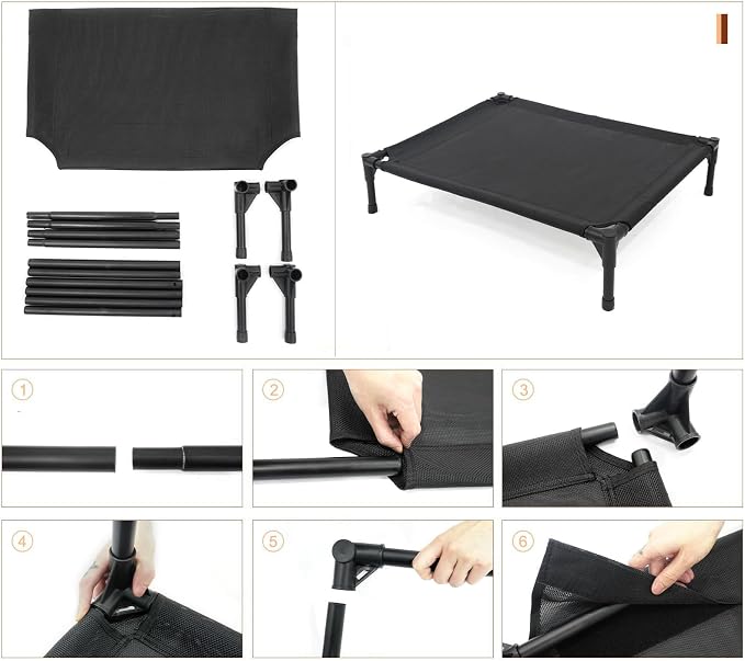 Elevated Dog Bed, Raised Dog Bed with Steel Frame and Breathable Mesh, All - Season Outdoor Dog Bed for Camping Park Backyard, Includes 4 Non - Slip Mats and Tube Covers (XL (40.9 X 25.2in))
