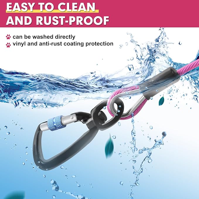 Snagle Paw Heavy Duty Long Dog Leads for Yard 150FT-1000LBS Break Strength,Dog Tie Out Cable with Swivel Lockable Hook & Spring,Chew Proof Dog Chain for Outside,Dog Run Cable for Medium Large Dogs