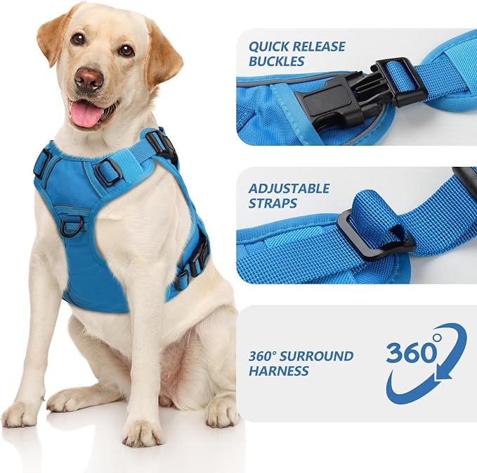 WINGOIN Blue Tactical Dog Harness for Small Dogs,No Pull Dog Harness | with Handle,Adjustable Reflective,Military K9 Style,Big Size Dog Vest,for German Shepherd,for Walking Training Hunting