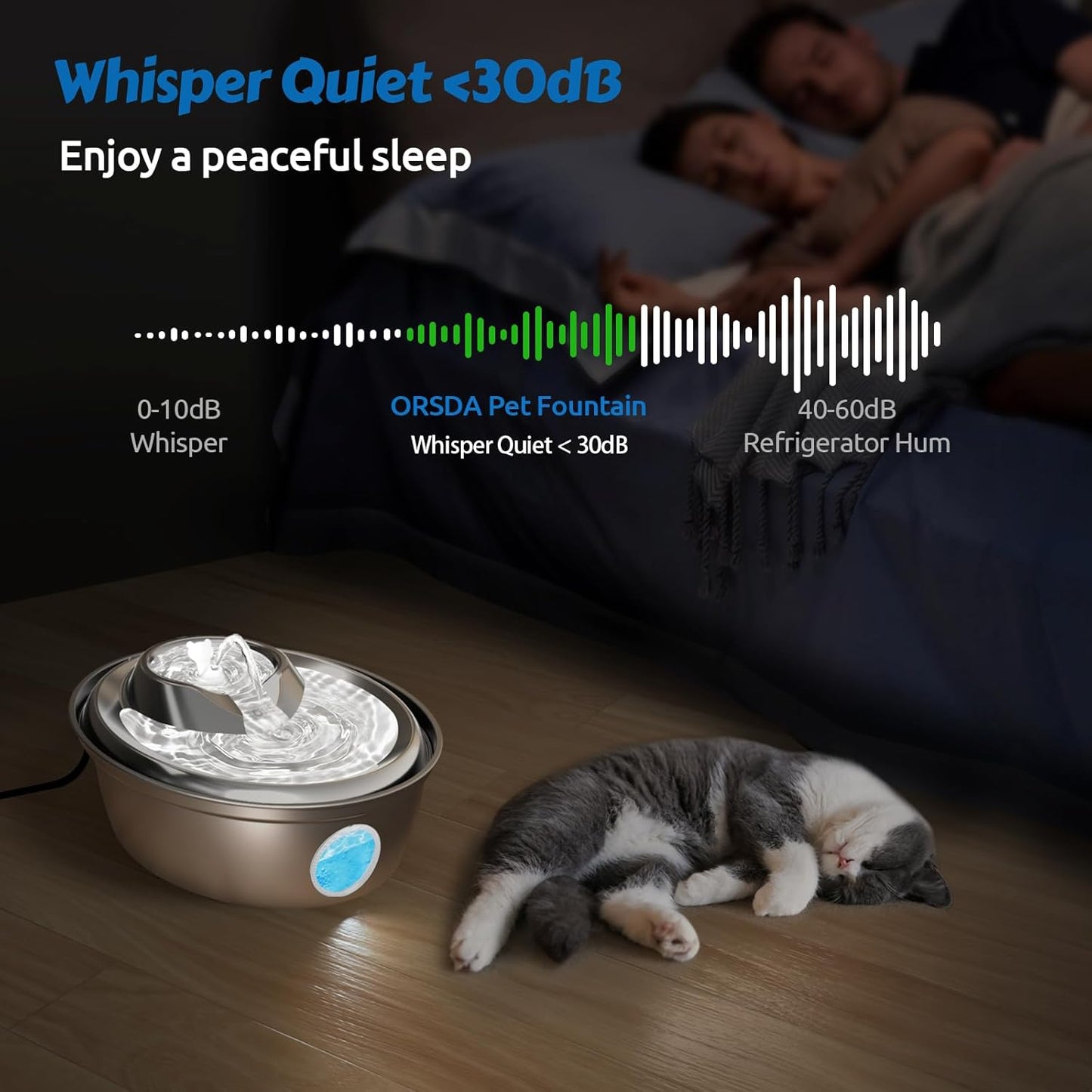 ORSDA Cat Water Fountain Stainless Steel 67oz/2L, Automatic Pet Drinking Fountain with Water Level Window, Dog Water Bowl for Cats and Small Dogs- 12Pcs Filters (D36)