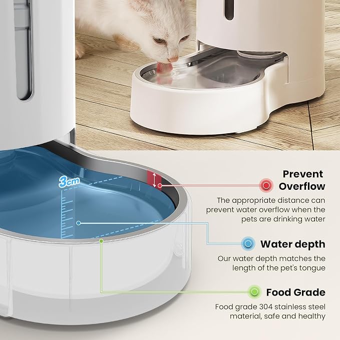 CZPET Elevated Dog Water Bowl Dispenser for Large Dogs (8L+Stand,White) | With Stainless Steel Bowl Gravity Waterer, Large Capacity and Drinking Area Noise-Free for Pets