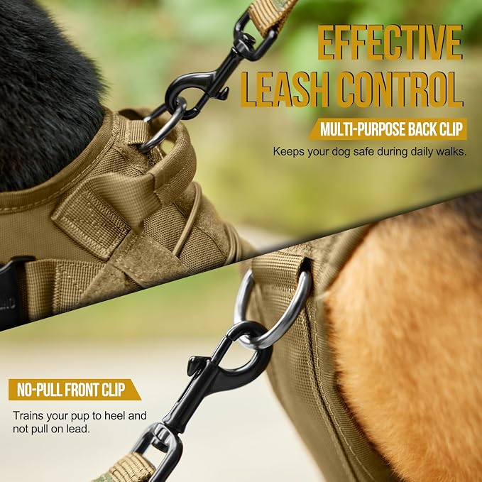 OneTigris Tactical Dog Harness Vest with Handle, Military Dog Harness for Large Medium Dogs,FIRE Watcher 2.0 No-Pull Service Dog Vest,Adjustable Dog Vest Harness for Walking Hiking Training(M,Brown)