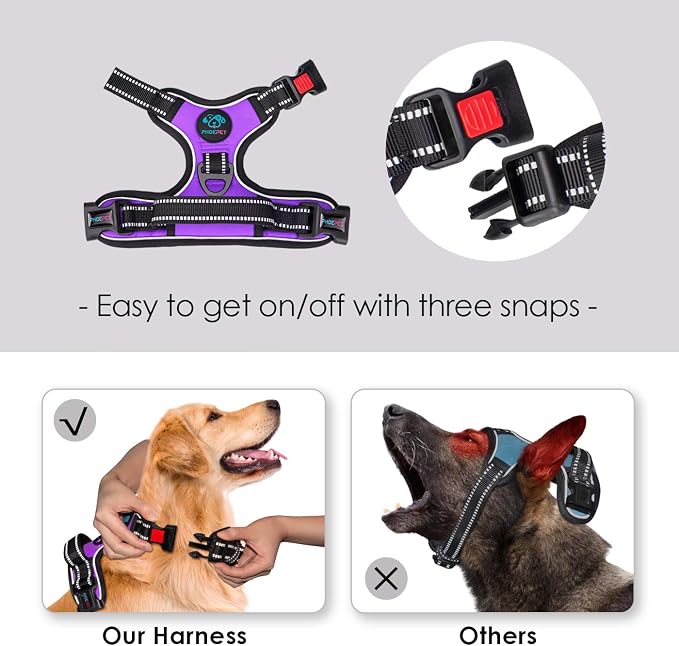 No Pull Dog Harnesses for Small Dogs Reflective Adjustable | Front Clip Vest with Handle 2 Metal Rings 3 Buckles [Easy to Put on & Take Off](XS, Purple)