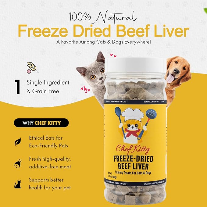 Freeze-Dried Raw Single Ingredient Dog Treats, Beef Liver, High Protein, Health Training Treats or Meal Topper for All Dogs, Grain-Free Inspected & Tested in USA 2.1oz