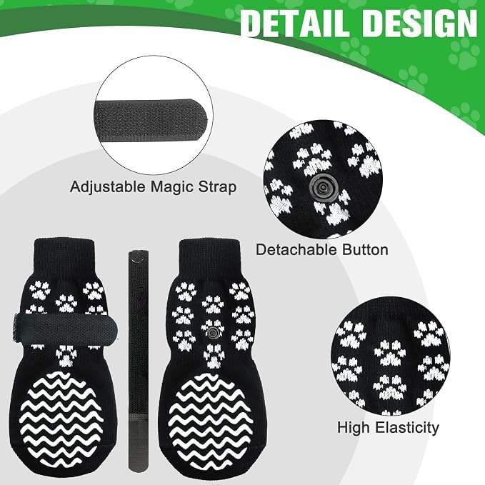 EXPAWLORER 6Pcs Anti Slip Dog Socks to Prevent Licking Paws, Dog Shoes for Hot Pavement Double Sides Dog Boots & Paw Protectors Booties for Hardwood Floors with Grip Small Medium Large Senior Dogs, M