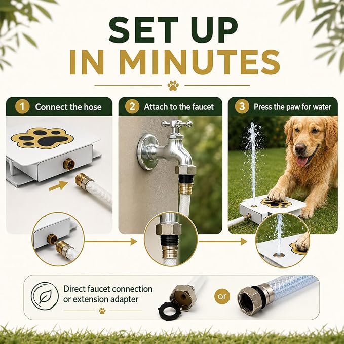 Outdoor Dog Water Fountain - Paw-Activated Sprinkler for Large & Medium Dogs - Upgraded Copper Valve & Y Splitter - Perfect Pet Drinking Dispenser Toy