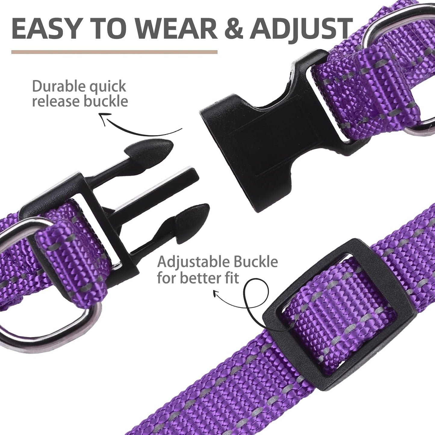 PUPTECK No Pull Dog Harness Soft Adjustable Basic Nylon Step in Puppy Vest Outdoor Walking with ID Tag, Reflecive Purple, S