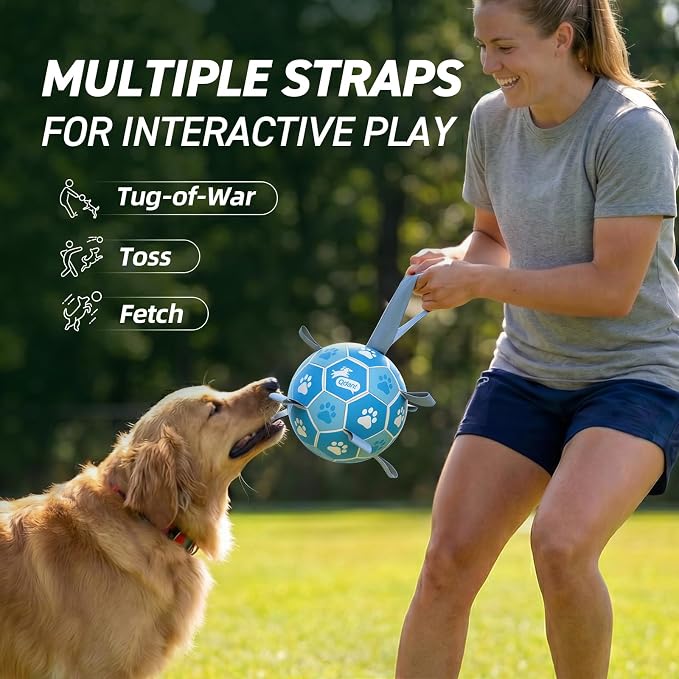 QDAN Dog Soccer Balls Toys : Premium Dog Soccer Ball with Straps, Outdoor Dog Toys, Pet Training Soccer for Medium Large (7 Inch)