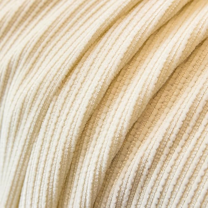 VClife Vintage Creamy White Striped Couch Cover with Tassel, 71" X 118" | Soft Thick Chenille Couch Covers for 2 Cushion Couch Sofa, Washable Sofa Covers for Sectional Sofa, Fade & Shrink Resistant