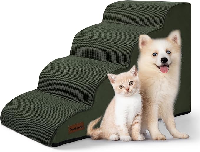 Aodisman Dog Steps for Bed or Couch,4-Step Pet Stairs Ramp for Small Dogs | 17.4" H Indoor Non-Slip Dog Stairs Help Senior Dogs,Short-Legged Breeds,Puppies and Cats to Reach Beds and Chairs,Grey,Green