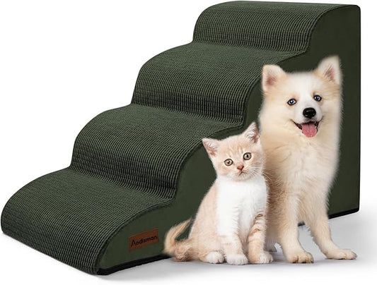 Aodisman Dog Steps for Bed or Couch,4-Step Pet Stairs Ramp for Small Dogs | 17.4" H Indoor Non-Slip Dog Stairs Help Senior Dogs,Short-Legged Breeds,Puppies and Cats to Reach Beds and Chairs,Grey,Green