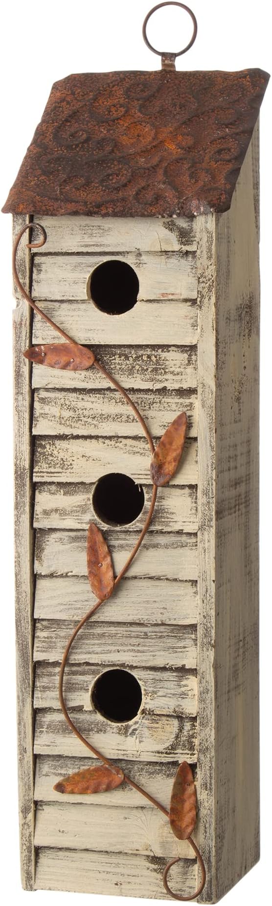 Glitzhome JK90154 3-Tier Hanging Bird House Wooden Window Shutters Birdhouse 18 Inch Tall, White