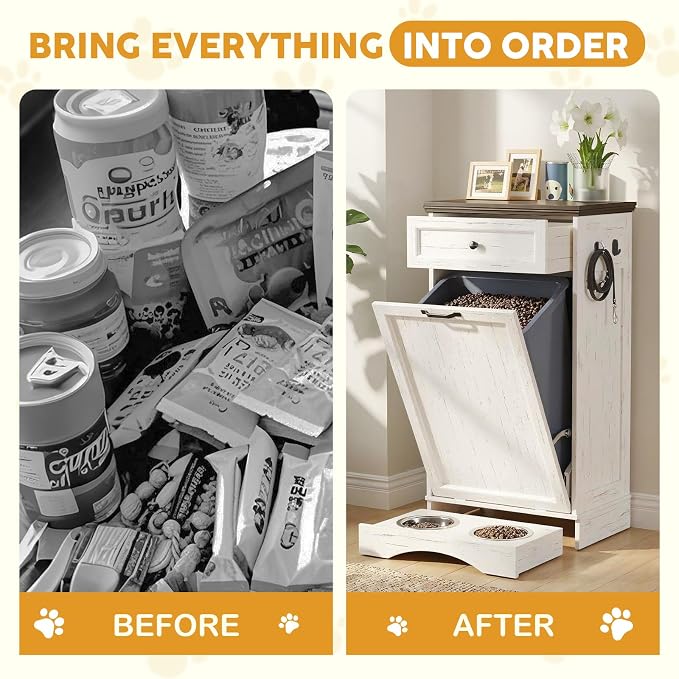 21’’W Dog Feeding Station with Storage, (White, Single Door)